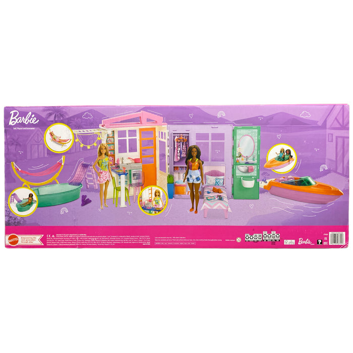 Barbie Beach House Bundle with 2 Dolls and Accessories, 30+ Pieces, JDM66