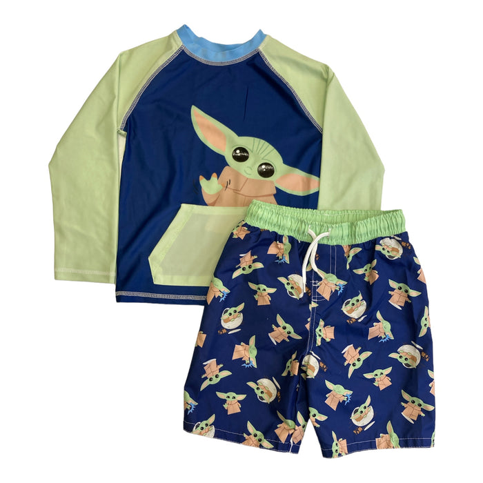 Star Wars Mandalorian Baby Yoda Boy's Long Sleeve Splash Guard/Swim Trunk 2 Piece Set