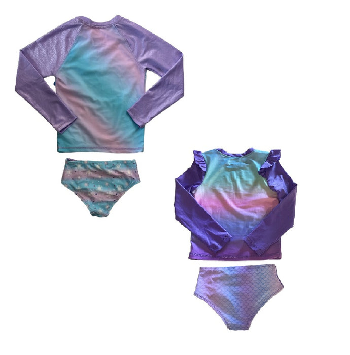 Disney Girl's 2 Piece Long Sleeve Rash Guard & Brief Bottom Swim Set