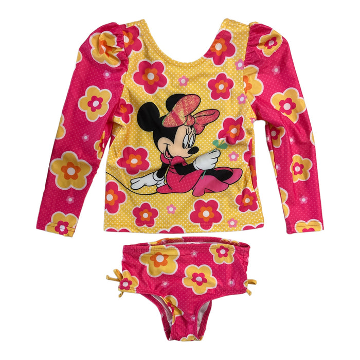 Disney Girl's 2 Piece Long Sleeve Rash Guard & Brief Bottom Swim Set