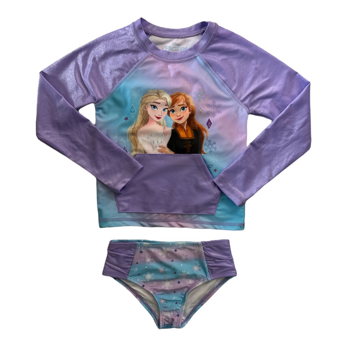 Disney Girl's 2 Piece Long Sleeve Rash Guard & Brief Bottom Swim Set