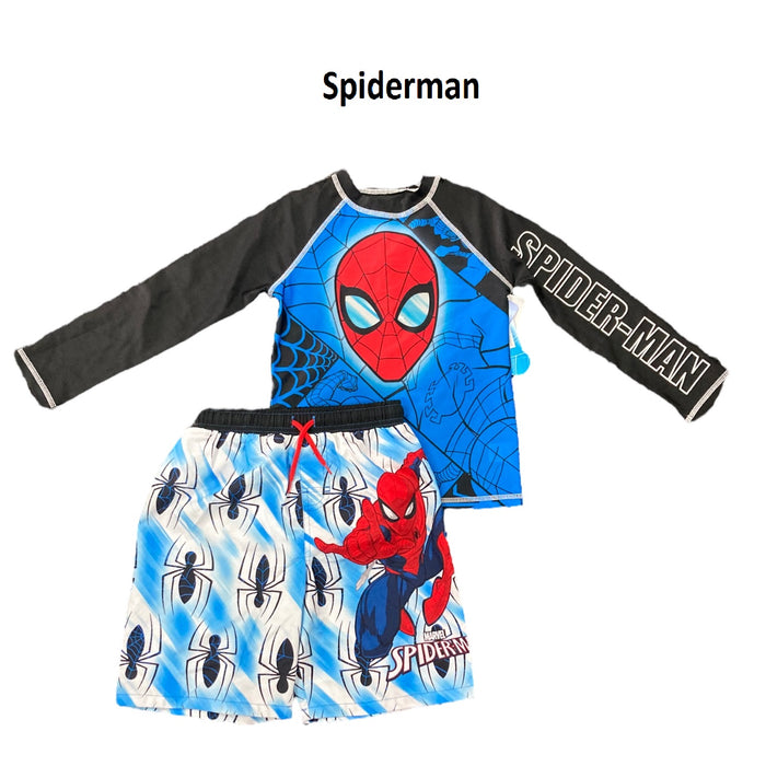 Marvel Spiderman Boy's 2-Piece Long Sleeve Rash Guard & Swim Short Set