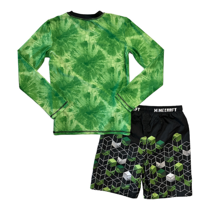 Minecraft Boy's 2-Piece Long Sleeve Rash Guard & Swim Short Set