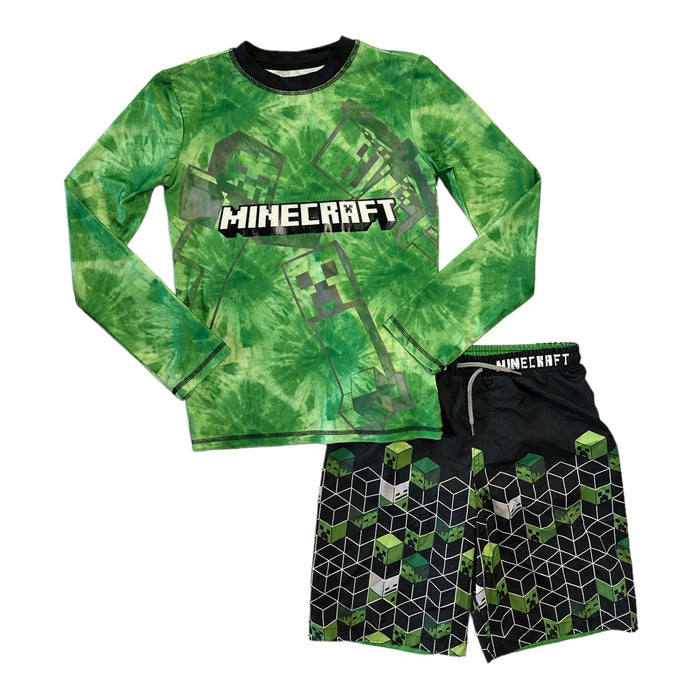 Minecraft Boy's 2-Piece Long Sleeve Rash Guard & Swim Short Set