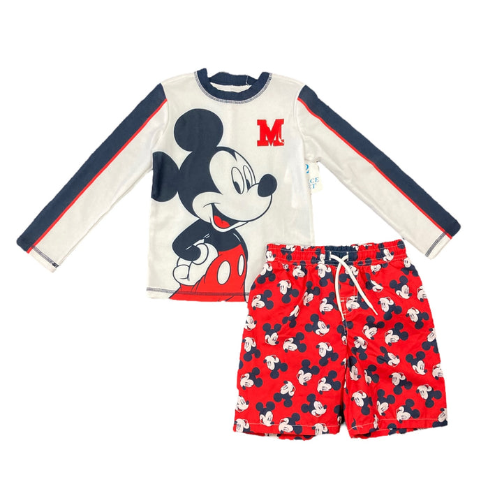 Disney Mickey Mouse Boy's 2-Piece Long Sleeve Rash Guard & Swim Short Set