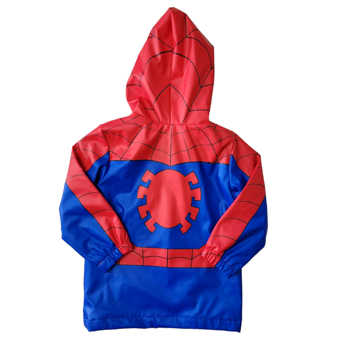 Licensed Boy's Spiderman Long Sleeve Full Zip Pockets Elastic Wrist Hooded Rain Jacket