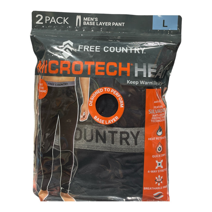 Free Country Men's Microtech Heat Anti-Odor Heat Retention Base Layer Pant, 2 Pk
