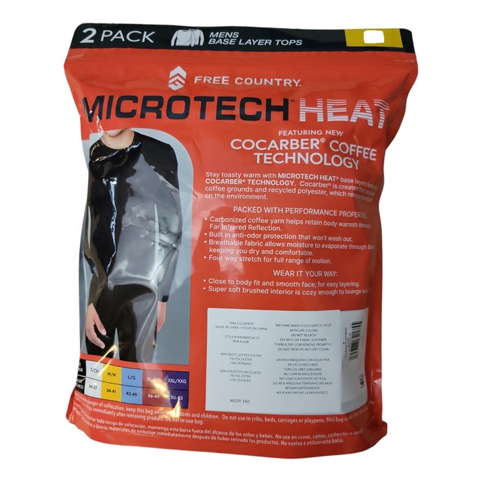 Free Country Men's Microtech Heat Cocarber Base Layer Tops, 2 Pk