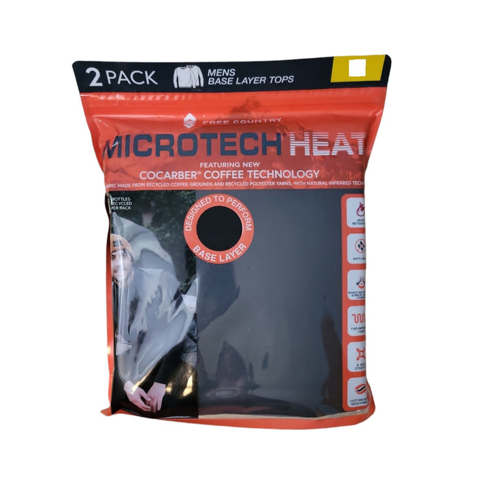 Free Country Men's Microtech Heat Cocarber Base Layer Tops, 2 Pk