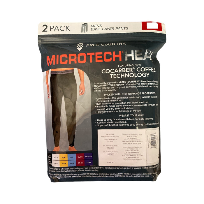 Free Country Men's Microtech Heat Base Layer Pant, H40MB3918-2S-2 Pack