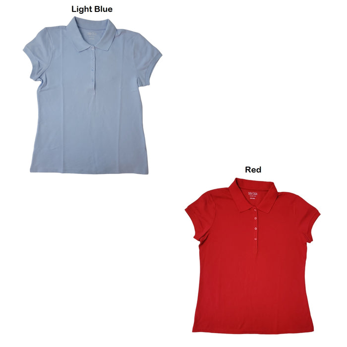 Nautica Girl's Short Sleeve Tagless Button Up Performance Uniform Polo