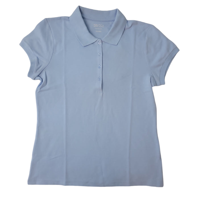 Nautica Girl's Short Sleeve Tagless Button Up Performance Uniform Polo