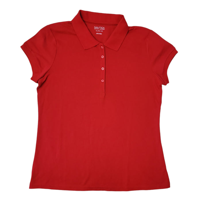 Nautica Girl's Short Sleeve Tagless Button Up Performance Uniform Polo