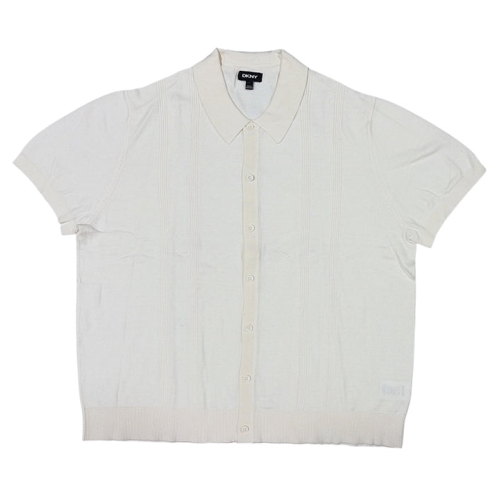DKNY Men's Regular Fit Short Sleeve Rib Knit Button Front Sweater