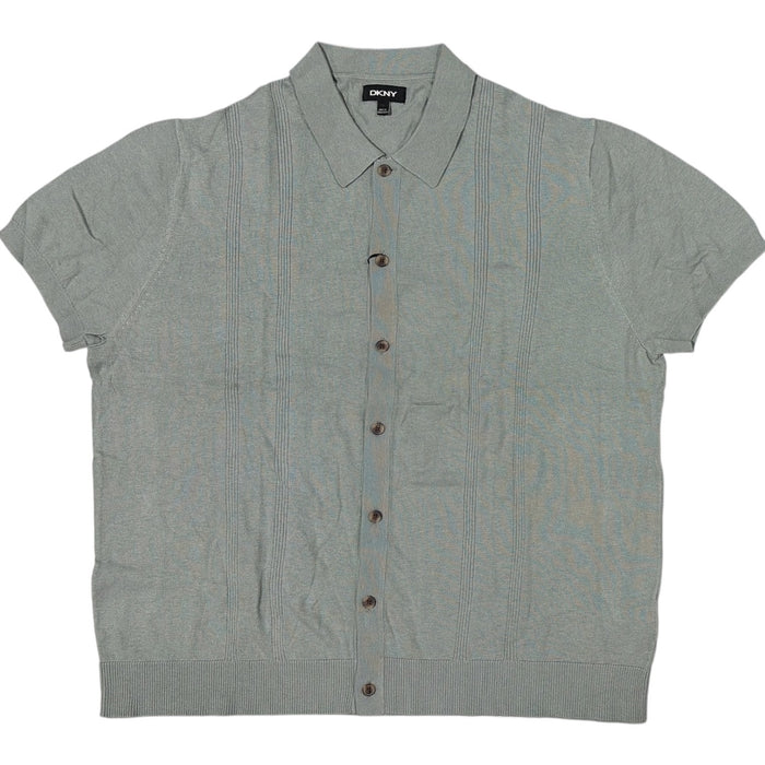 DKNY Men's Regular Fit Short Sleeve Rib Knit Button Front Sweater