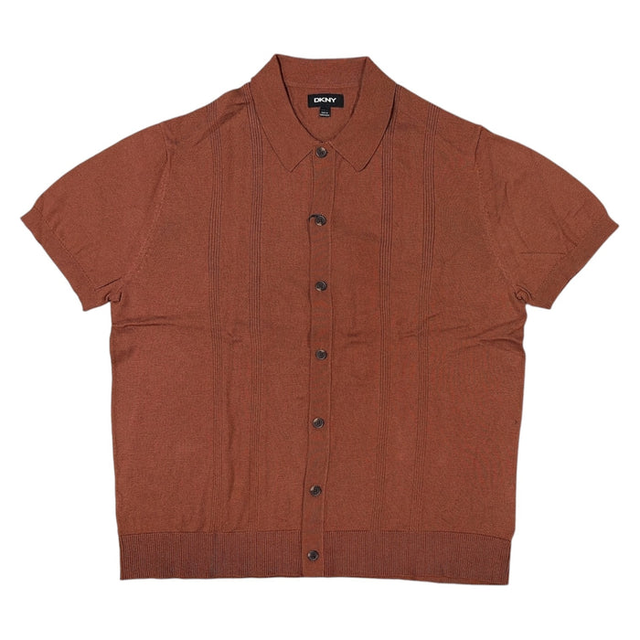 DKNY Men's Regular Fit Short Sleeve Rib Knit Button Front Sweater