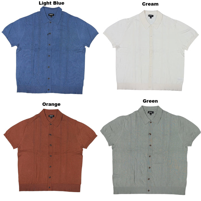DKNY Men's Regular Fit Short Sleeve Rib Knit Button Front Sweater