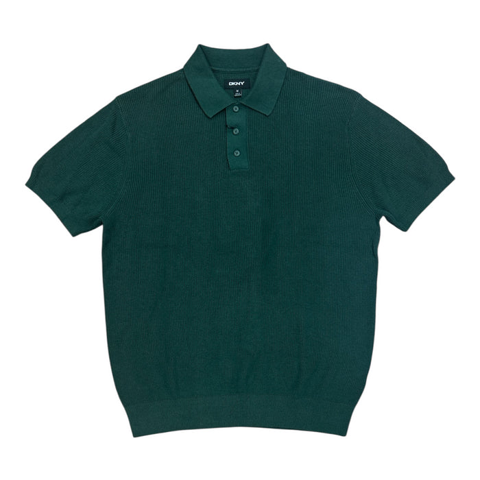 DKNY Men's Short Sleeve Ribbed Knit 3 Button Placket Collared Sweater Polo