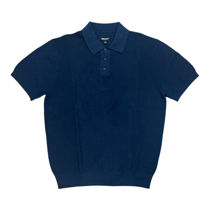 DKNY Men's Short Sleeve Ribbed Knit 3 Button Placket Collared Sweater Polo