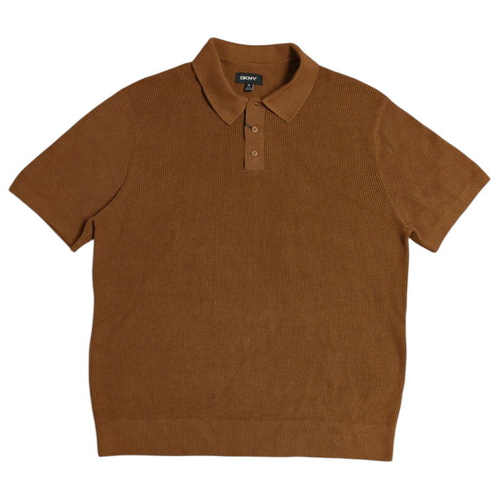 DKNY Men's Short Sleeve Ribbed Knit 3 Button Placket Collared Sweater Polo