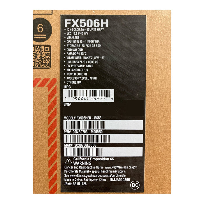 ASUS TUF F15 15.6" Intel Core i5-11400H, 8GB RAM, 512GB SSD, GeForce RTX 3050 Ti