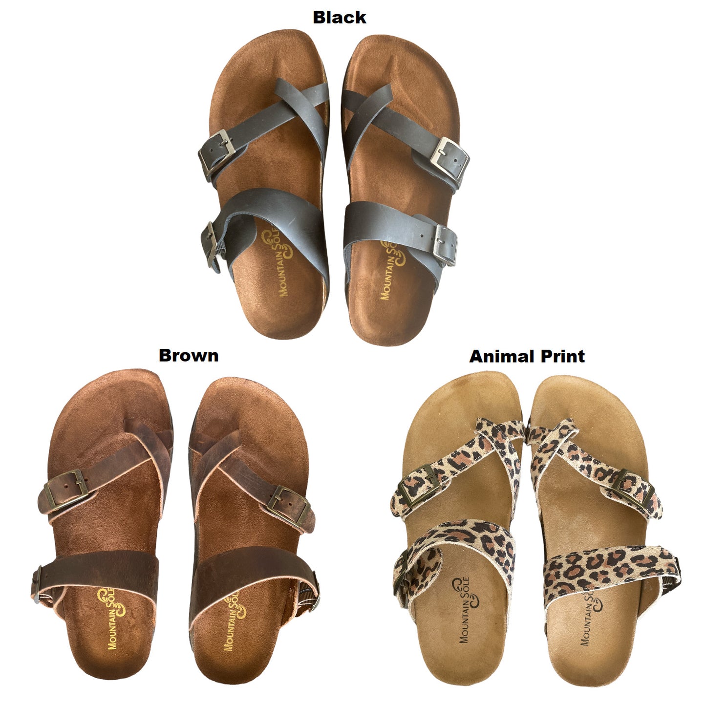 Mountain Sole Women's Birk Style Slip On Leather Sandals, Adj Buckle