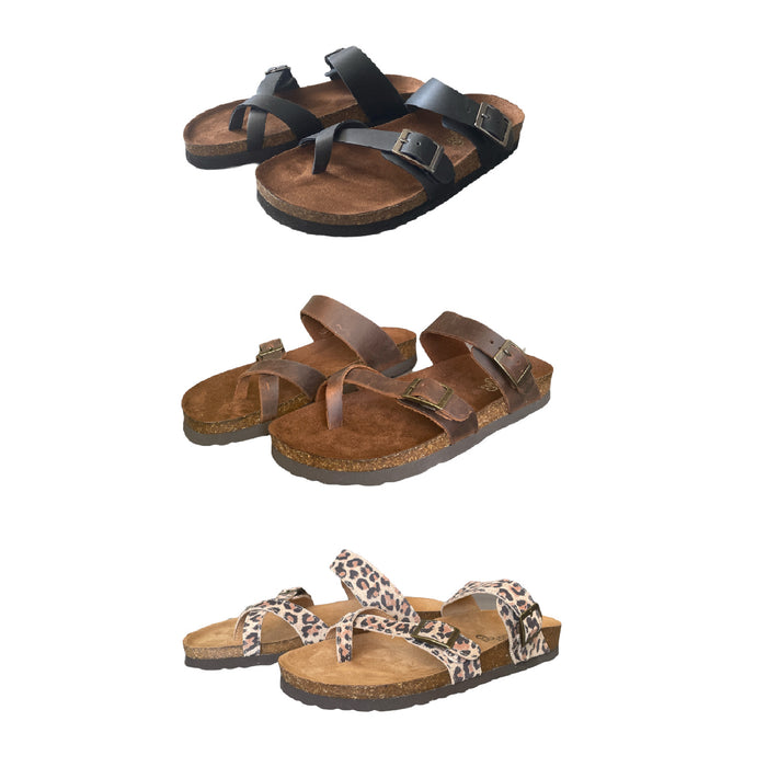 Mountain Sole Women's Birk Style Slip On Leather Sandals, Adj Buckle