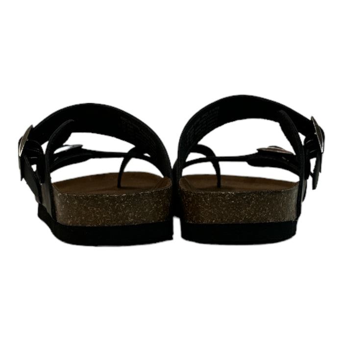Mountain Sole Women Easy Slip-On Two Loop Leather Sandals (Black, 11) No Box