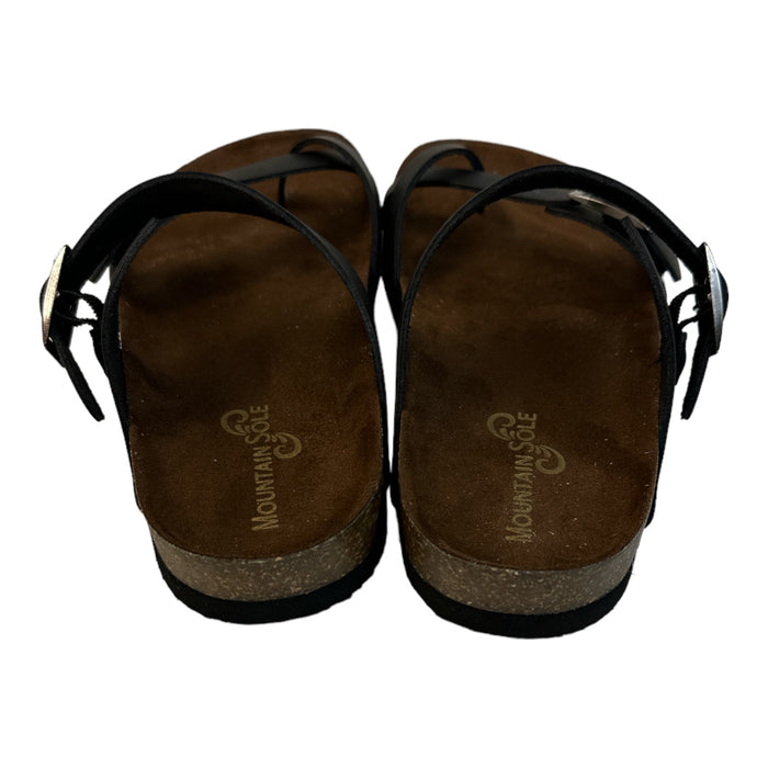 Mountain Sole Women Easy Slip-On Two Loop Leather Sandals (Black, 11) No Box