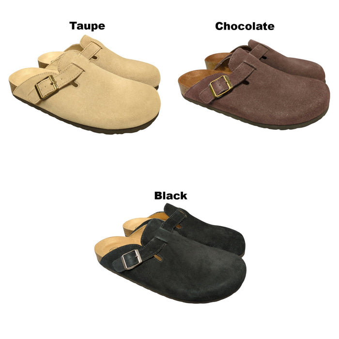 White Mountain Women's Genuine Suede Adjustable Buckle Slip-on Clog
