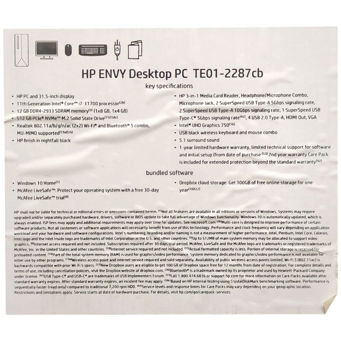 HP ENVY Desktop Bundle, 32" Monitor, Intel Core i7-11700, 12GB RAM, 512GB SSD