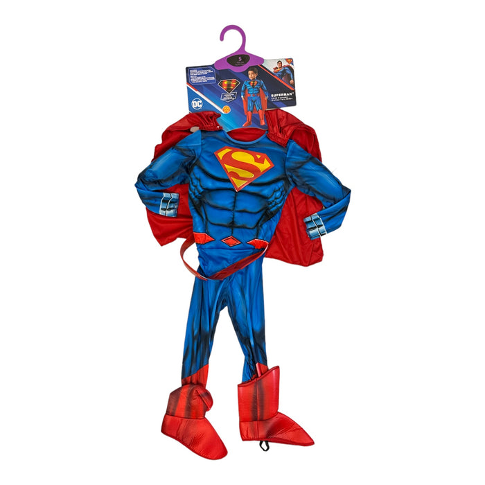 DC Superman Boy's Jumpsuit, Boot Tops, Belt & Cape Costume Set