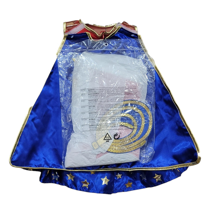 DC Wonder Woman Girls' Dress, Cape, Crown, Belt, Lasso & Shoe Covers Costume