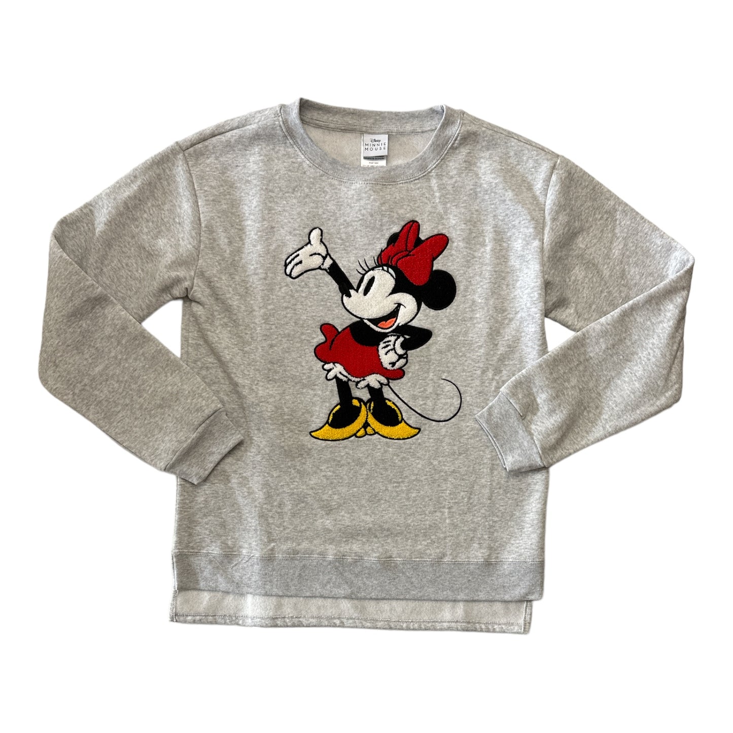 Disney Minnie Mouse Women's Crewneck Fleece Lined Chenille Patch Print Sweatshirt