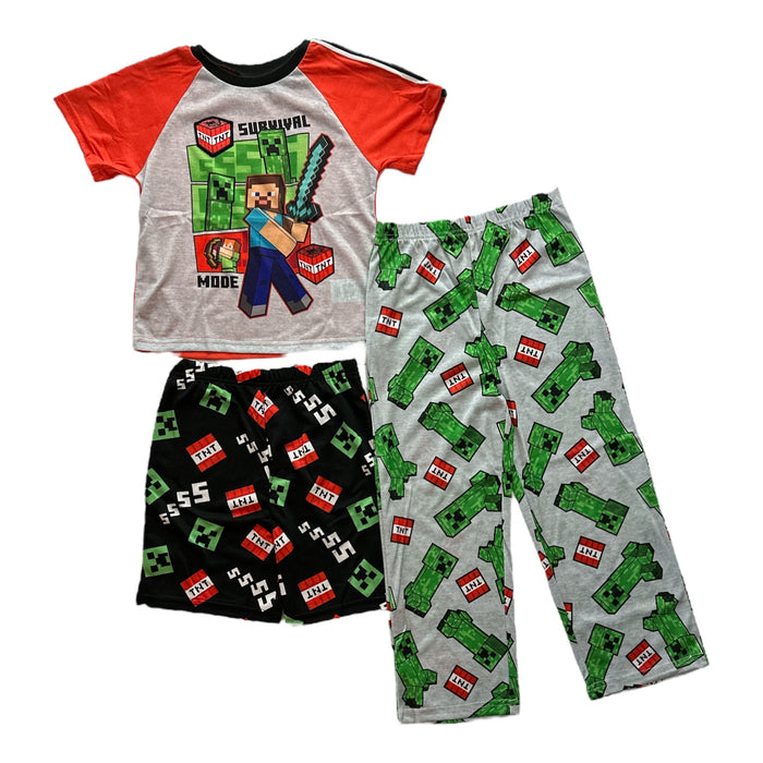 Minecraft Boy's 3 Piece Short & Pant Jersey Pajama Set