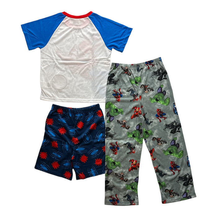 MARVEL Spiderman Boy's 3 Piece Short & Pant Jersey Pajama Set