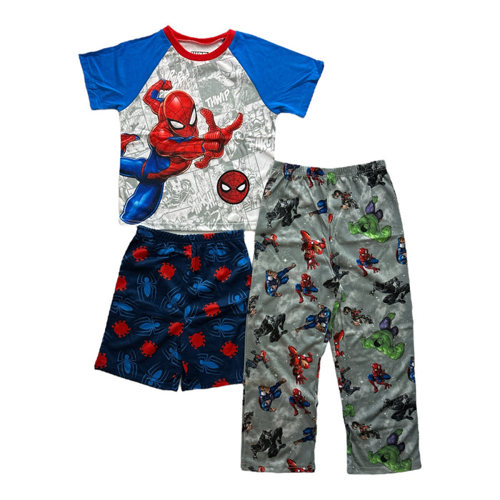 MARVEL Spiderman Boy's 3 Piece Short & Pant Jersey Pajama Set