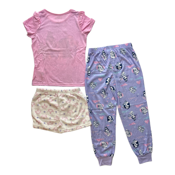 Disney Girl's Princess 3- Piece Short & Pant Jersey Pajama Set