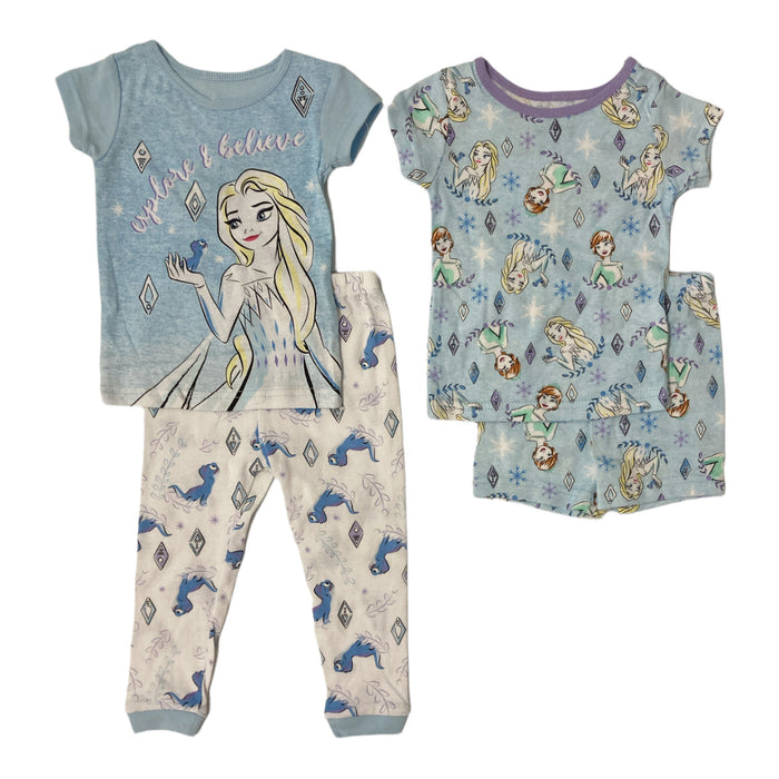 Disney Girl's Frozen 4 Piece Short Sleeve Cotton Pajama Set