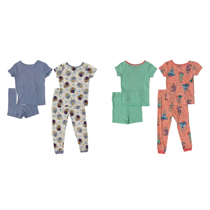 Disney Girls Princess 4 Piece Short Sleeve Cotton Pajama Set