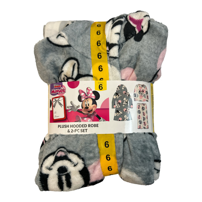 Disney Junior Minnie Mouse Girl's 3 Piece Hooded Robe & Pajama Set