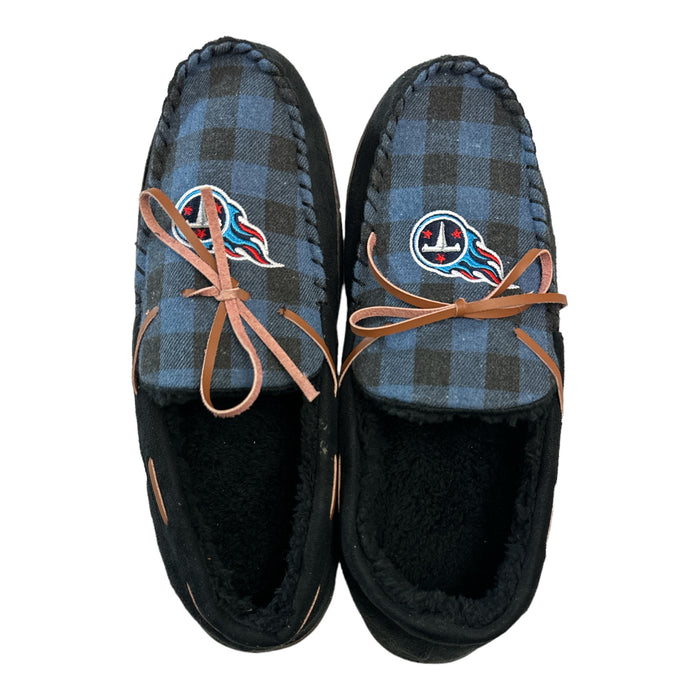 NFL Men's Team Logo Fleece Lined Flannel Moccasin Slippers