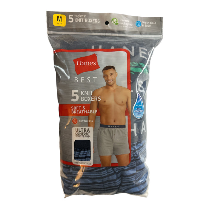 Hanes Men's 5-Pack Best Knit Button Fly Comfort Waistband Boxers