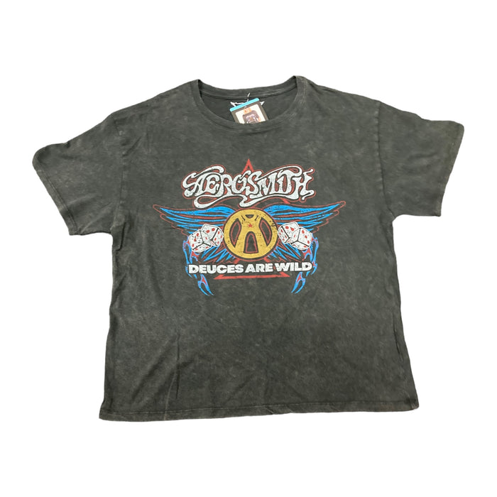 Aerosmith Women's Vintage Mineral Wash Crewneck Short Sleeve Band Tee