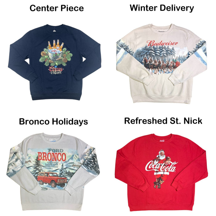 Licensed Mens Holiday Crew Fleece, Cotton/Poly Blend Crewneck Pullover