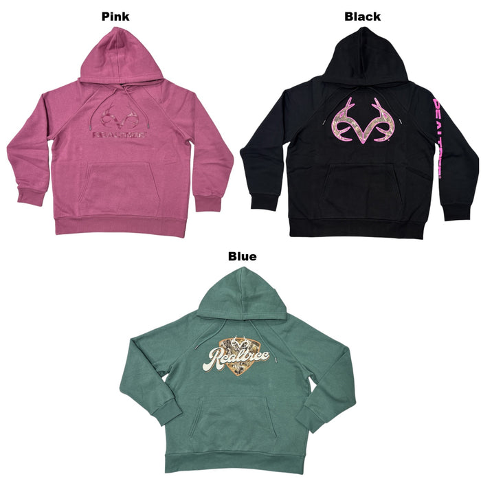 Realtree Women's Relaxed Fit Raglan Sleeved Graphic Hoodie