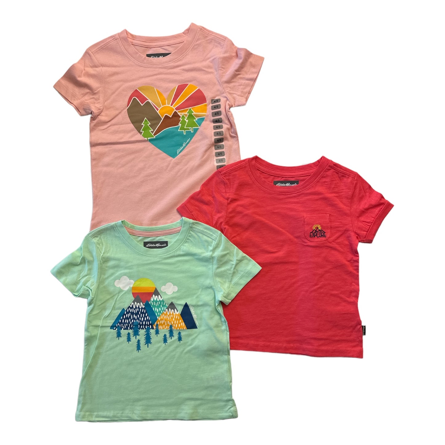 Eddie Bauer Girl's 3-Pack Graphic Print  Crewneck Short Sleeve T-Shirts