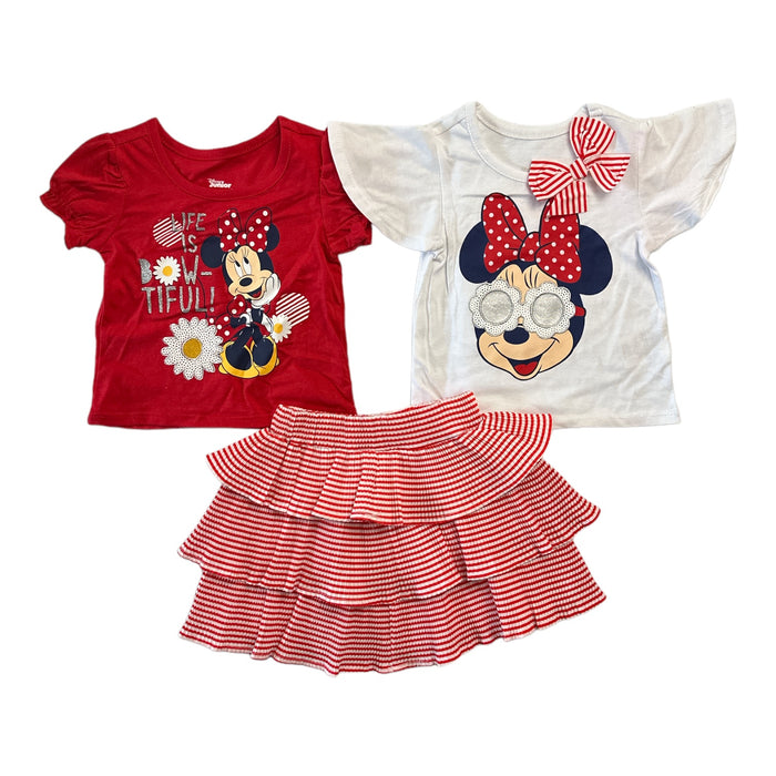 Disney Junior Minnie Mouse 3-Piece Short Sleeve Tops & Ruffled Skirt Set