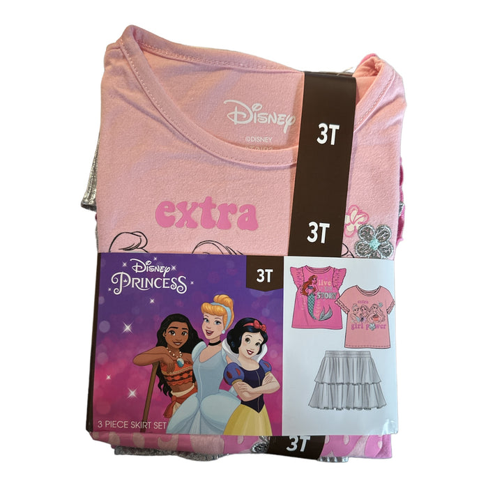 Disney Girl's 3-Piece Short Sleeve Flutter Sleeve & Ruffled Skirt Set