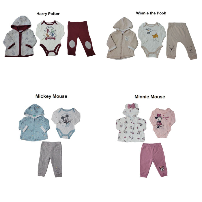 Disney Baby Comfortable Onesie Sweatpants Zippered Hoodie 3 Piece Set